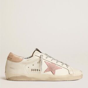 Golden Goose White and Pink Distressed Sneakers
